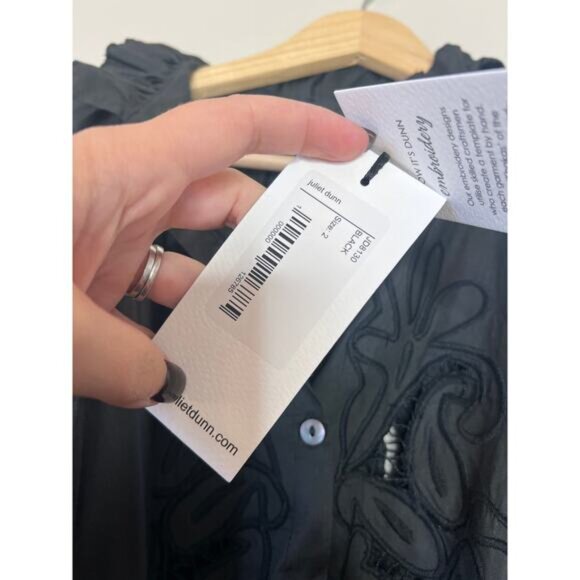 NWT Juliet Dunn Women's Poplin Blouson Embroidery Mini Dress Black Size: Medium - Picture 5 of 8